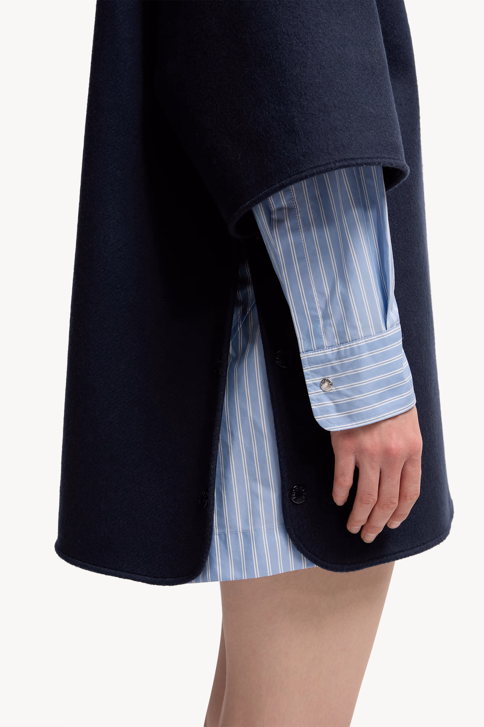 Wool Hooded Zip-Up Cape Women Dark Blue Moncler 6